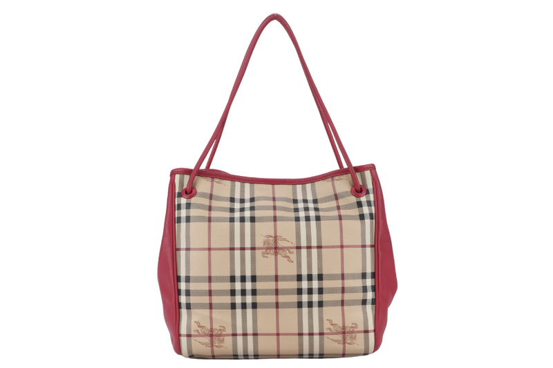 BURBERRY CANTERBURY TOTE BEIGE-PINK HAYMARKET CHECK GOLD HARDWARE NO DUST COVER