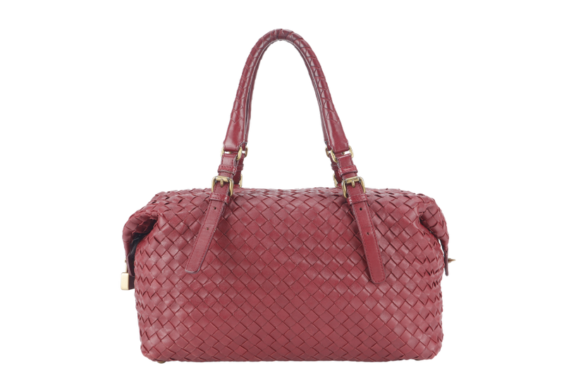 BOTTEGA VENETA BOSTON BAG MEDIUM RED LEATHER GOLD HARDWARE NO DUST COVER