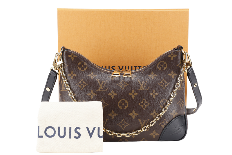 LOUIS VUITTON M45831 BOULOGNE PM MONOGRAM COATED CANVAS GOLD HARDWARE WITH DUST COVER AND BOX