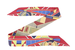 HERMES SILK TWILLY MAROON BASE MULTICOLOR MOSAIC PRINT WITH BOX
