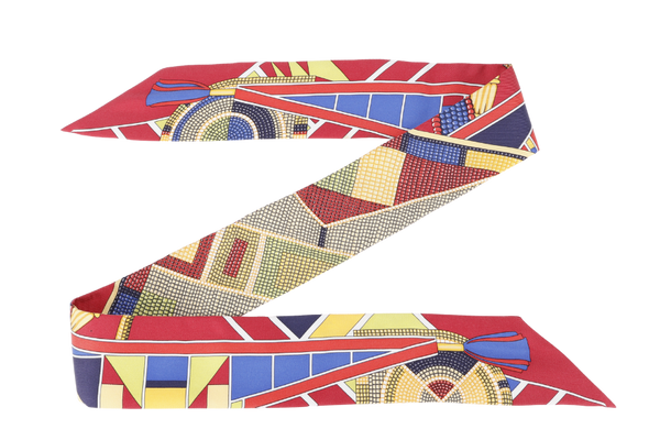 HERMES SILK TWILLY MAROON BASE MULTICOLOR MOSAIC PRINT WITH BOX