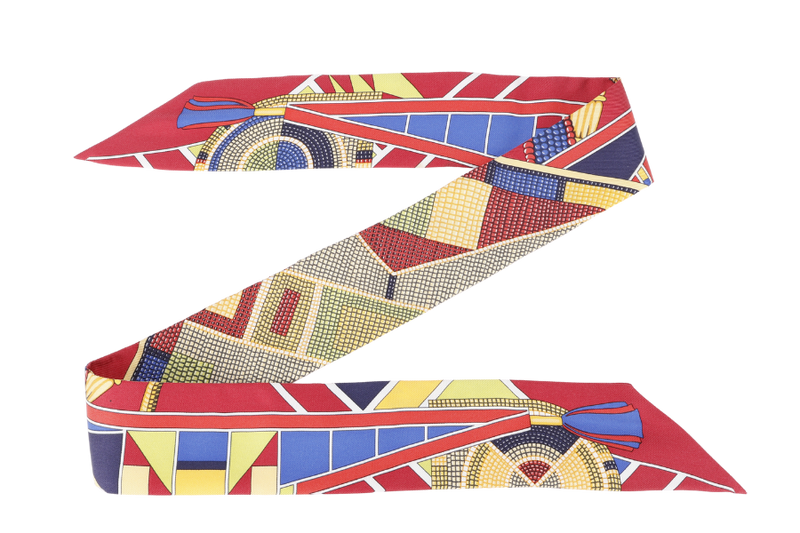HERMES SILK TWILLY MAROON BASE MULTICOLOR MOSAIC PRINT WITH BOX