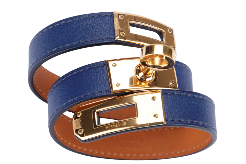 Hermes Kelly Double Tour Bracelet, Blue Sapphire with Gold Hardware, no Dust Cover & Box