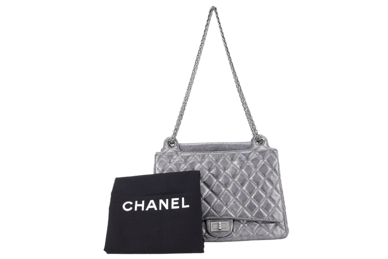 CHANEL REISSUE ACCORDION FLAP BAG (1251xxxx) SILVER METALLIC DISTRESSED LEATHER SILVER HARDWARE WITH DUST COVER