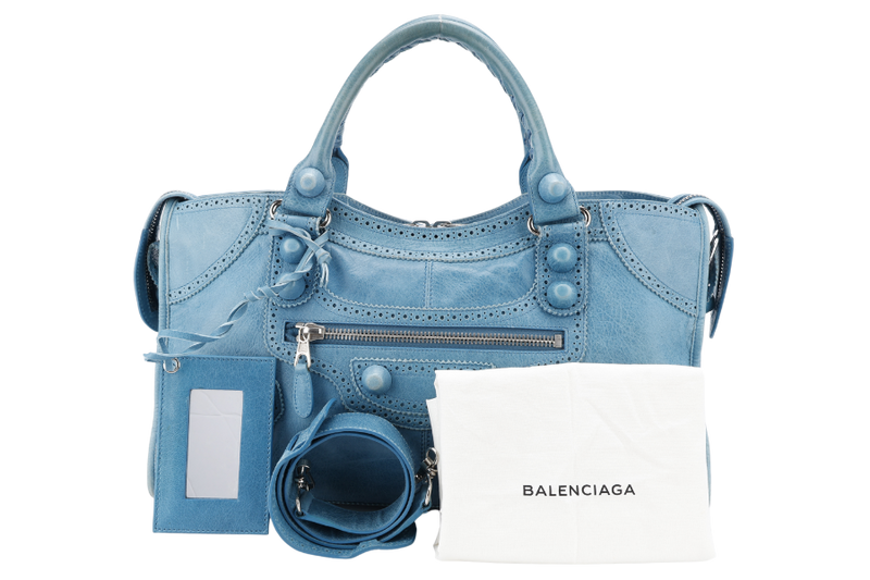 BALENCIAGA GIANT CITY BAG BLUE COLOR LEATHER WITH STRAPS AND DUST COVER