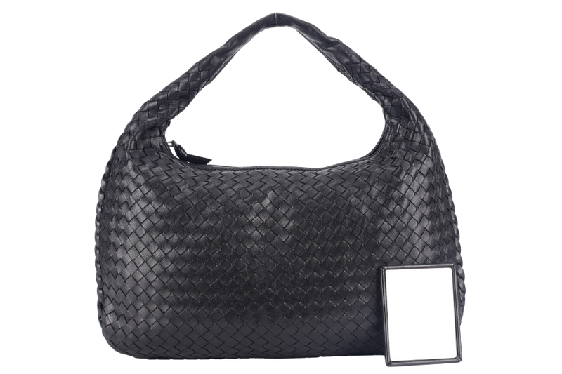 BOTTEGA VENETA INTERCCIATO HOBO BLACK LEATHER SILVER HARDWARE NO DUST COVER