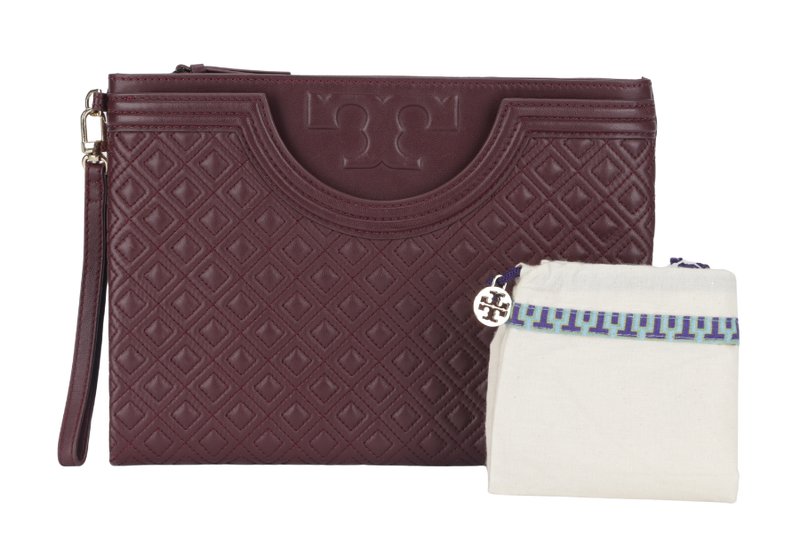 TORY BURCH MAROON FLEMING POUCH WITH DUST COVER