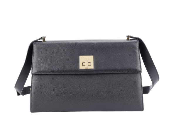 CELINE VINTAGE BLACK TURN LOCK SHOULDER BAG WITH GOLD HARDWARE MC98-1 NO DUST COVER