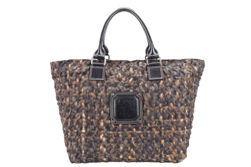 LONGCHAMP TEXTURED BLACK AND BROWN TOTE BAG NO DUST COVER