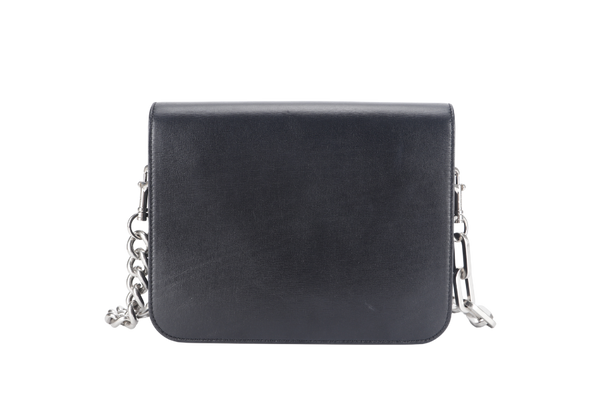 MULBERRY CLIFTON SHOULDER BAG BLACK CROSSBOARDED CALFSKIN BRUSHED SILVER HARDWARE WITH CHAIN STRAP AND DUST COVER