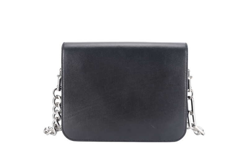 MULBERRY CLIFTON SHOULDER BAG BLACK CROSSBOARDED CALFSKIN BRUSHED SILVER HARDWARE WITH CHAIN STRAP AND DUST COVER