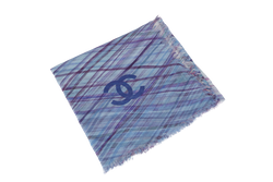 CHANEL LINE PURPLE BLUE SCARF COTTON WITH BOX