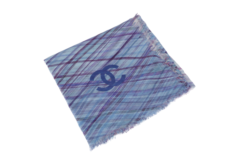 CHANEL LINE PURPLE BLUE SCARF COTTON WITH BOX