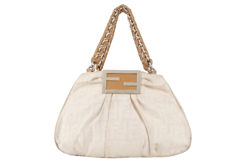 FENDI ZUCCA TOTE BAG BEIGE CANVAS GOLD HARDWARE NO DUST COVER