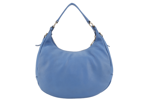 PRADA ZIP TOP HOBO VITELLO DAINO BAG LARGE BLUE LEATHER GOLD HARDWARE NO DUST COVER
