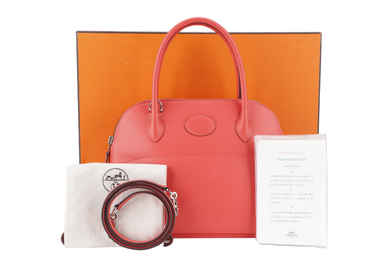 HERMES BOLIDE 25 CAPUCINES EPSOM LEATHER SILVER HARDWARE STAMP A (YEAR 2017) WITH STRAP, RAINCOAT AND BOX NO DUST COVER