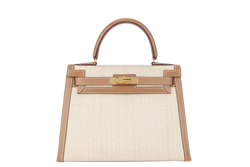 HERMES KELLY 28CM VINTAGE CRINOLINE VACHE NATURAL WITH GOLD HARDWARE STAMP Z CIRCLE (1996) WITH STRAP, LOCK&KEYS AND DUST COVER