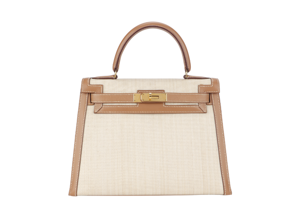 HERMES KELLY 28CM VINTAGE CRINOLINE VACHE NATURAL WITH GOLD HARDWARE STAMP Z CIRCLE (1996) WITH STRAP, LOCK&KEYS AND DUST COVER