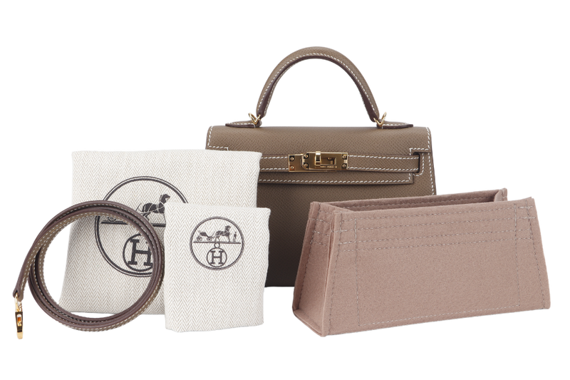 HERMES KELLY 20 ETOUPE COLOR EPSOM LEATHER WITH GOLD HARDWARE STAMP Z (2021) WITH LOCK&KEYS, STRAPS AND DUST COVER