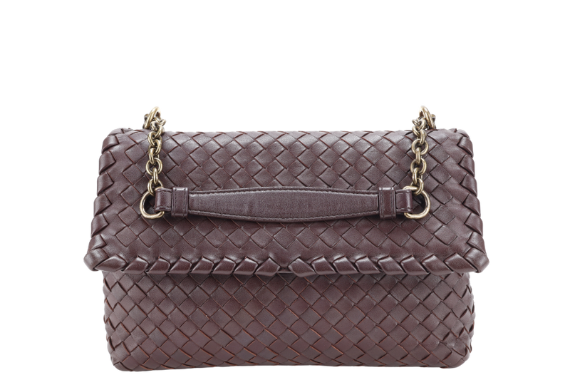 BOTTEGA VENETA NAPPA INTRECCIATO OLIMPIA SHOULDER BAG SMALL BROWN LEATHER GOLD HARDWARE NO DUST COVER