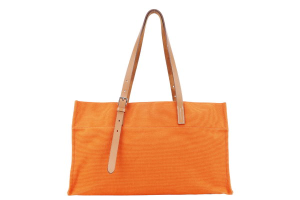 HERMES ETRIVIERE ELAN SHOPPING TOTE ORANGE TOILE STAMP O SQUARE (YEAR 2011) WITH SILVER HARDWARE NO DUST COVER
