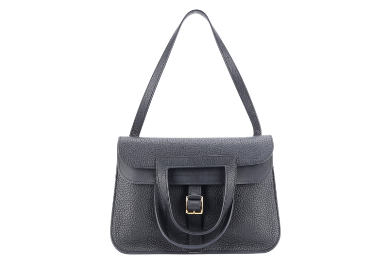 HERMES HAIZAN 25CM BLACK CLEMENCE LEATHER WITH GOLD HARDWARE STAMP Z (YEAR 2021) WITH STRAPS, DUST COVER AND BOX