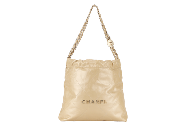 CHANEL 22 REGULAR BEIGE COLOR MICROCHIP (ALEPxxxx) GOLD HARDWARE WITH DUST COVER AND BOX