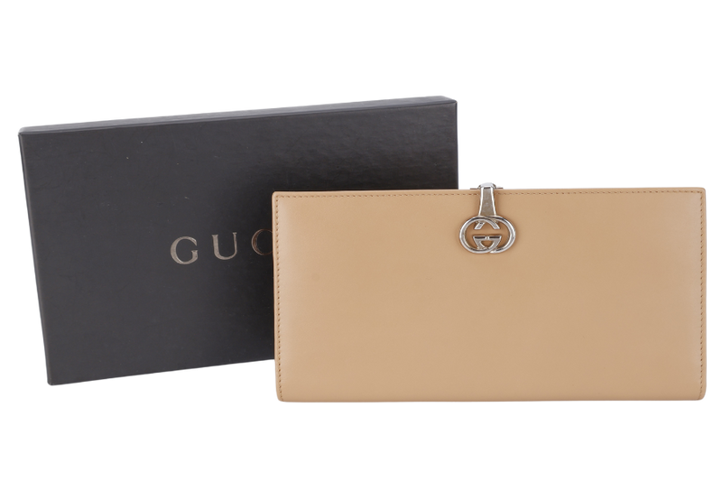 GUCCI INTERLOCKING LONG WALLET BEIGE CALF LEATHER BOX NO DUST COVER