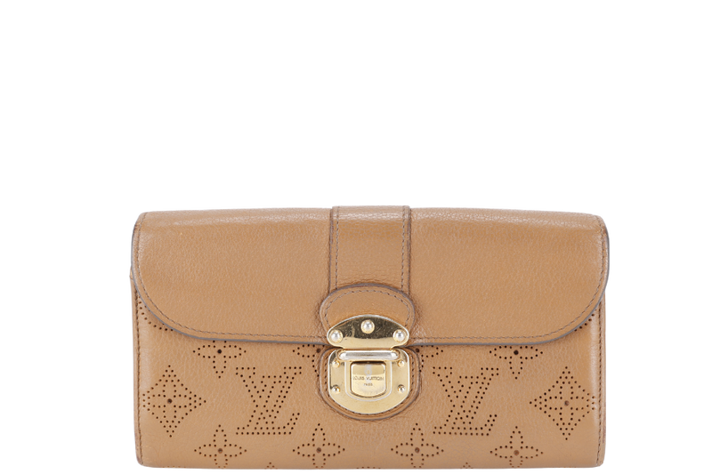 LOUIS VUITTON MAHINA PORTEFEUILLE IRIS WALLET BROWN LEATHER GOLD HARDWARE NO DUST COVER