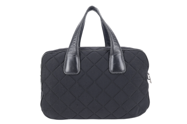 PRADA BL0754 TESSUTO IMPUNTU BLACK QUILTED NYLON BOWLER BAG WITH CARD, STRAPS AND DUST COVER