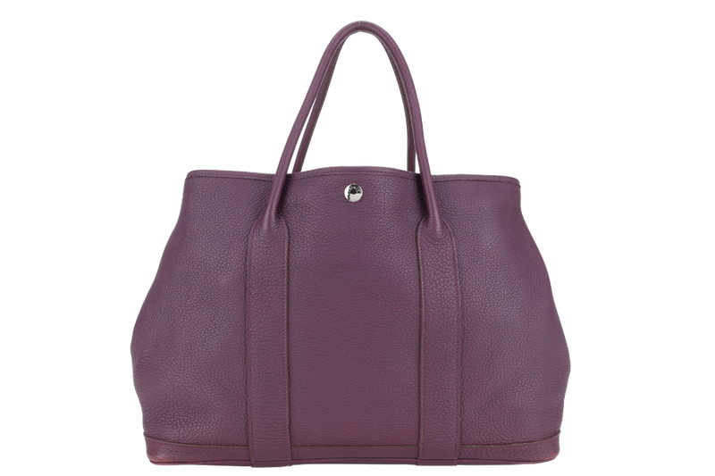 HERMES GARDEN PARTY 36 STAMP O (YEAR 2011) PRUNE COLOUR NEGONDA LEATHER SILVER HARDWARE WITH DUST COVER