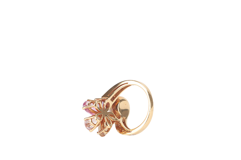 BVLGARI FLORA PEARL RING, YELLOW GOLD SAPPHIRES WITH CERT AND BOX