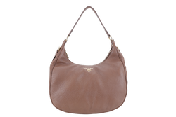 PRADA ZIP TOP HOBO VITELLO DAINO BAG LARGE BROWN LEATHER GOLD HARDWARE NO DUST COVER