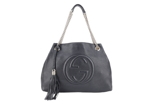 GUCCI SOHO TOTE BAG BLACK LEATHER GOLD HARDWARE NO DUST COVER