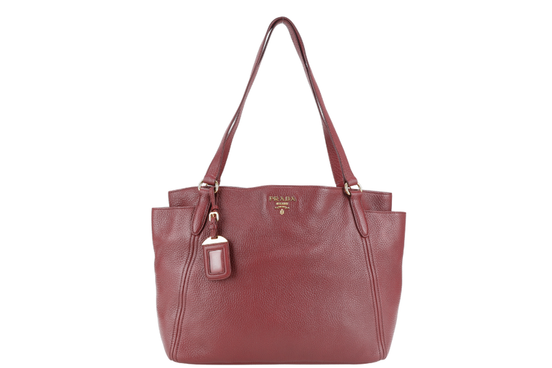 PRADA PINK VITELLO DAINO LEATHER SIDE POCKET TOTE BAG GOLD HARDWARE NO DUST COVER