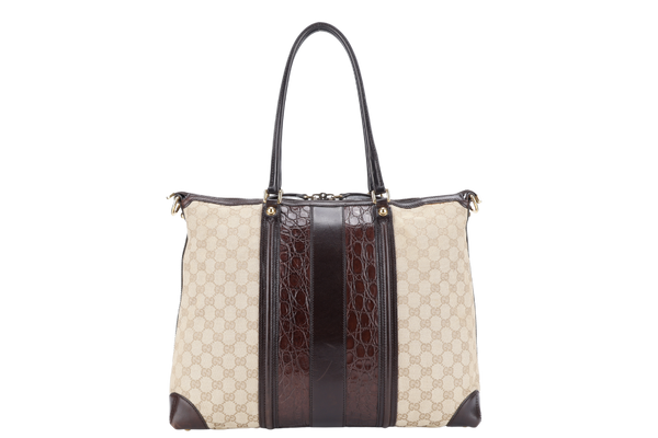GUCCI GG MONOGRAM CROCODILE WEB SECRET TOTE BAG WITH STRAPS AND DUST COVER