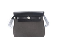 HERMES MINI HERBAG BLACK, DARK BRONZE SILVER HARDWARE STAMP W (YEAR 2024) WITH DUST COVER AND BOX