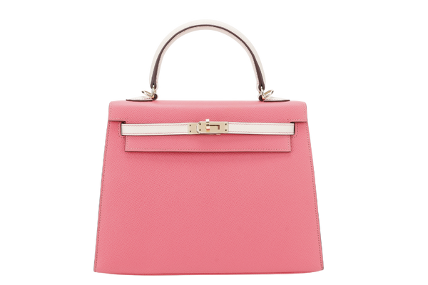 HERMES KELLY 25 HSS STAMP C (YEAR 2018) ROSE AZALEE & CRAIE EPSOM LEATHER LIGHT GOLD HARDWARE WITH STRAP, KEYS, LOCK AND DUST COVER