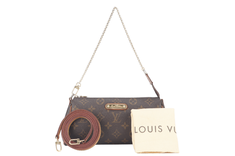 LOUIS VUITTON M95567 EVA CLUTCH MONOGRAM CANVAS GOLD HARDWARE WITH LEATHER, CHAIN STRAPS AND DUST COVER