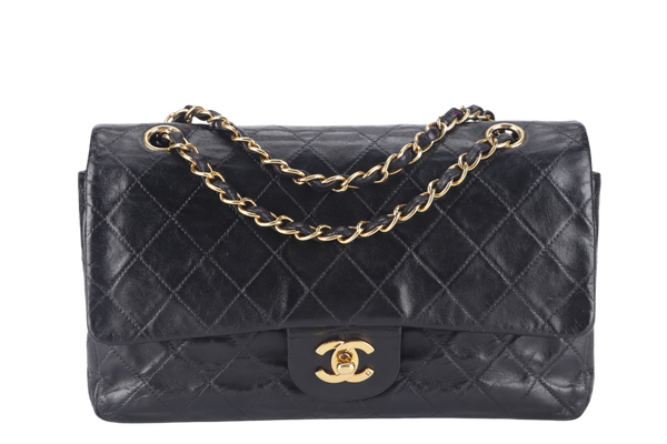 CHANEL VINTAGE CLASSIC DOUBLE FLAP (341xxxx) SMALL BLACK LAMBSKIN LEATHER GOLD HARDWARE NO DUST COVER