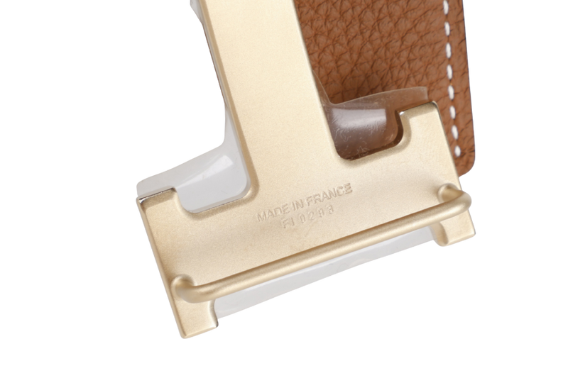 HERMES GOLD BLACK COLOR BELT FAUBOURG LAITON PERMABRASS GOLD HARDWARE WITH DUST COVER AND BOX