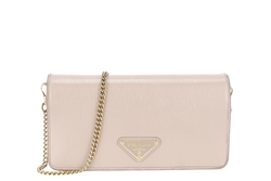 PRADA BANDOLIERA TRIANGLE LOGO HANDBAG MINI BEIGE LEATHER GOLD HARDWARE WITH DUST COVER AND BOX