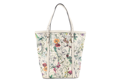 GUCCI FLORA TOTE WHITE LEATHER SILVER HARDWARE NO DUST COVER