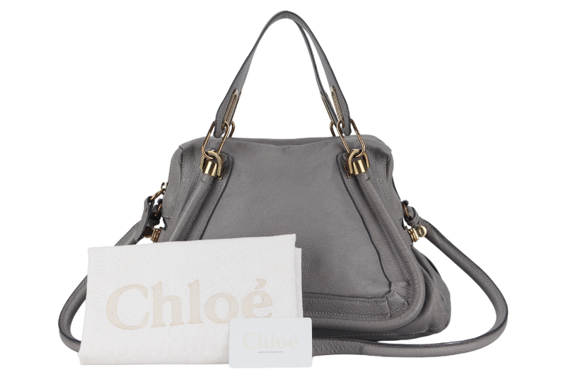 CHLOE PARATY HANDBAG( 01135765-D) GREY CALF LEATHER GOLD HARDWARE WITH DUST COVER AND CARD