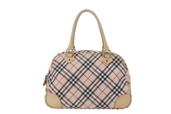 BURBERRY BLUE LABEL BEIGE LEATHER CHECK CANVAS SHOULDER BAG SILVER HARDWARE