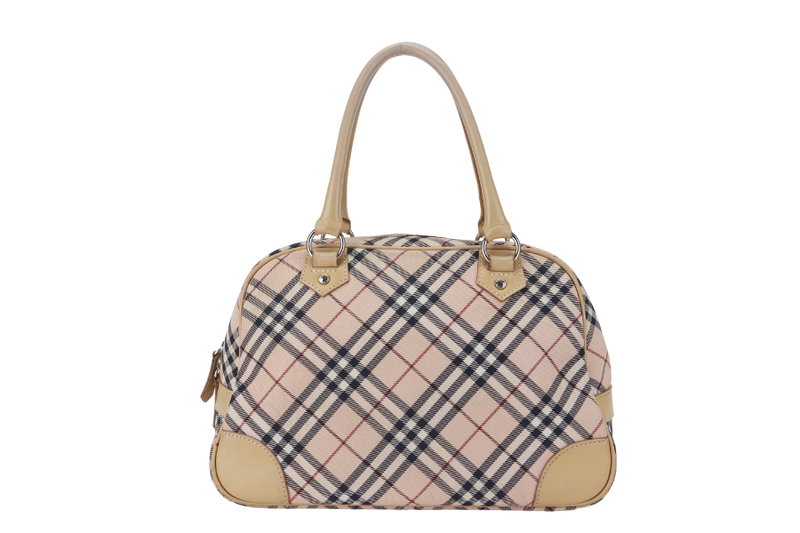 BURBERRY BLUE LABEL BEIGE LEATHER CHECK CANVAS SHOULDER BAG SILVER HARDWARE