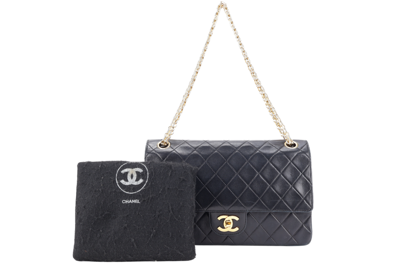 CHANEL VINTAGE BLACK LAMBSKIN JERSEY CHAIN NO CARD WITH DUST COVER