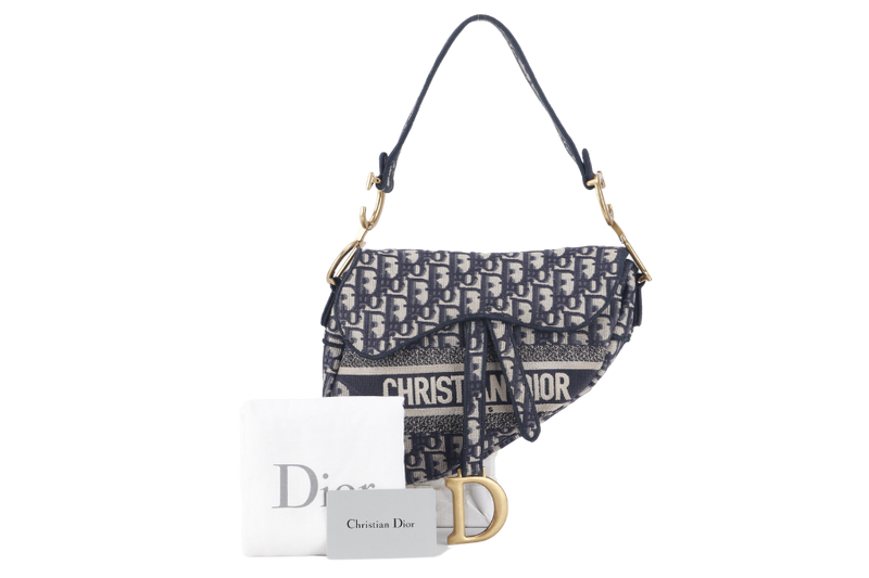 CHRISTIAN DIOR SADDLE BLUE EMBROIDERY OBLIQUE WITH DUST COVER