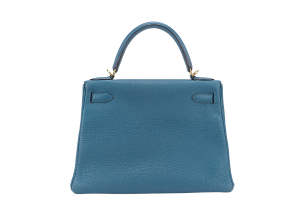 HERMES KELLY 28 BLUE COLVERT TOGO GOLD HARDWARE STAMP Q (YEAR 2013) WITH KEYS, LOCK, STRAPS AND DUST COVER