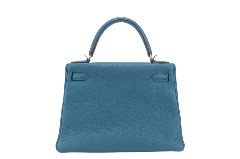HERMES KELLY 28 BLUE COLVERT TOGO GOLD HARDWARE STAMP Q (YEAR 2013) WITH KEYS, LOCK, STRAPS AND DUST COVER